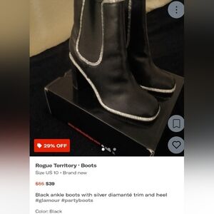 Rogue Territory Black Heeled Boots with Silver Trim